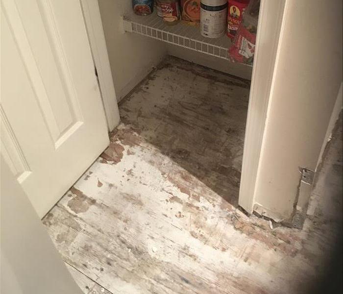boards removed, subfloor exposed and dried in the pantry