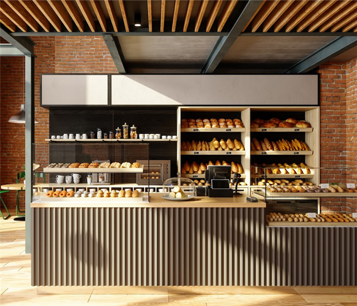 the front counter of a bakery